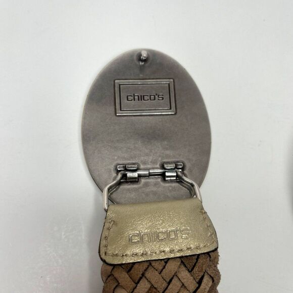 Chico's Leather Braided Rhinestone Studded Leather Buckle Belt Womens Designer - Picture 5 of 6